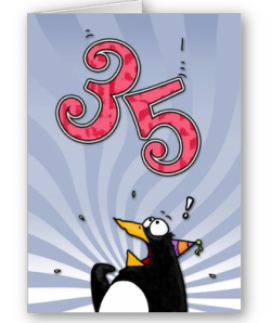 35th Birthday - Penguin Surprise Card from Zazzle.com_1243580952648