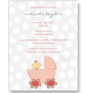 Pink Baby Girl & Pram Baby Shower Invitation Card Postcard from Zazzle.com_1243489693543